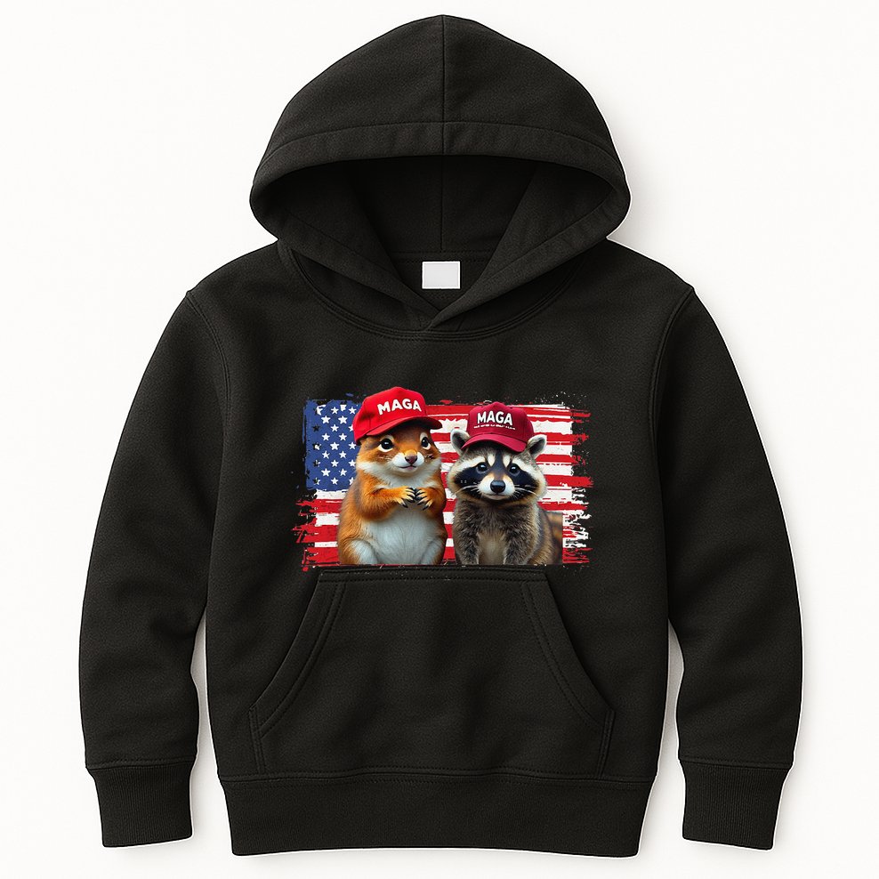 Social Media Star Peanut The Squirrel & Fred The Raccoon Kids Hoodie