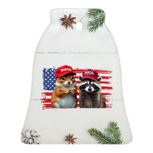 Social Media Star Peanut The Squirrel & Fred The Raccoon Ceramic Bell Ornament