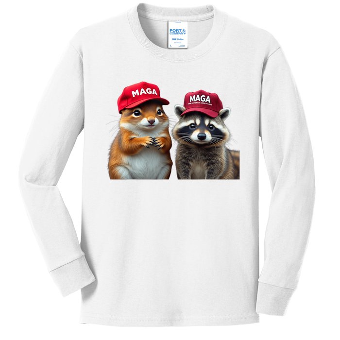 Social Media Star Peanut The Squirrel & Fred The Raccoon Kids Long Sleeve Shirt