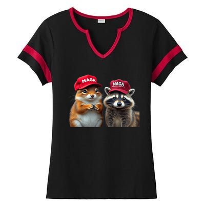 Social Media Star Peanut The Squirrel & Fred The Raccoon Maga Ladies Halftime Notch Neck Tee