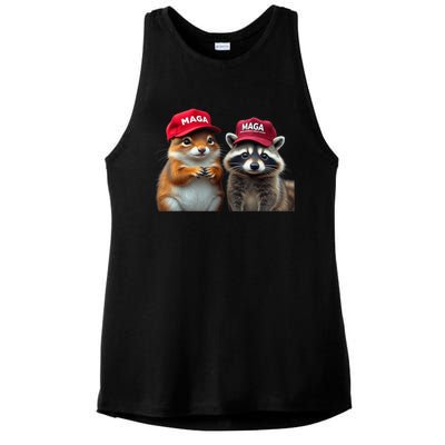 Social Media Star Peanut The Squirrel & Fred The Raccoon Maga Ladies PosiCharge Tri-Blend Wicking Tank