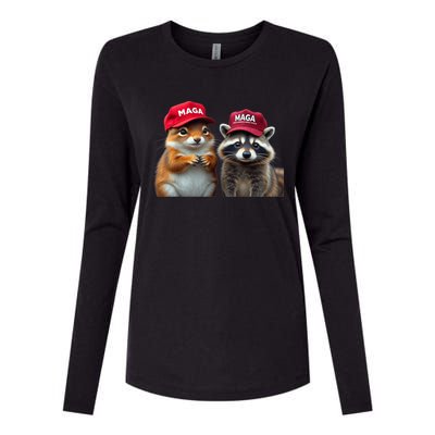 Social Media Star Peanut The Squirrel & Fred The Raccoon Maga Womens Cotton Relaxed Long Sleeve T-Shirt