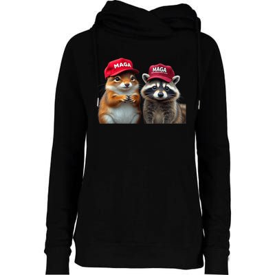 Social Media Star Peanut The Squirrel & Fred The Raccoon Maga Womens Funnel Neck Pullover Hood