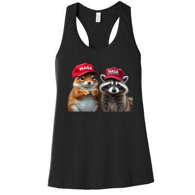 Social Media Star Peanut The Squirrel & Fred The Raccoon Maga Women's Racerback Tank