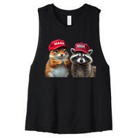 Social Media Star Peanut The Squirrel & Fred The Raccoon Maga Women's Racerback Cropped Tank