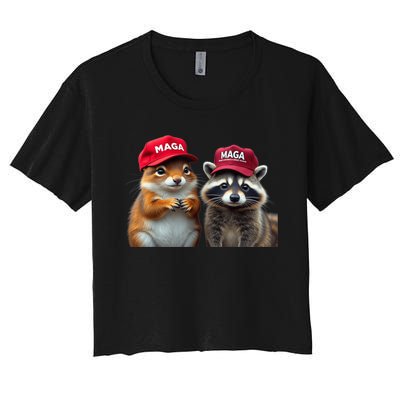 Social Media Star Peanut The Squirrel & Fred The Raccoon Maga Women's Crop Top Tee