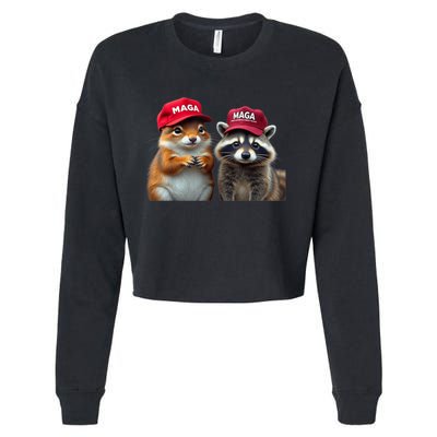 Social Media Star Peanut The Squirrel & Fred The Raccoon Maga Cropped Pullover Crew