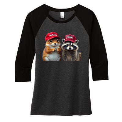 Social Media Star Peanut The Squirrel & Fred The Raccoon Maga Women's Tri-Blend 3/4-Sleeve Raglan Shirt