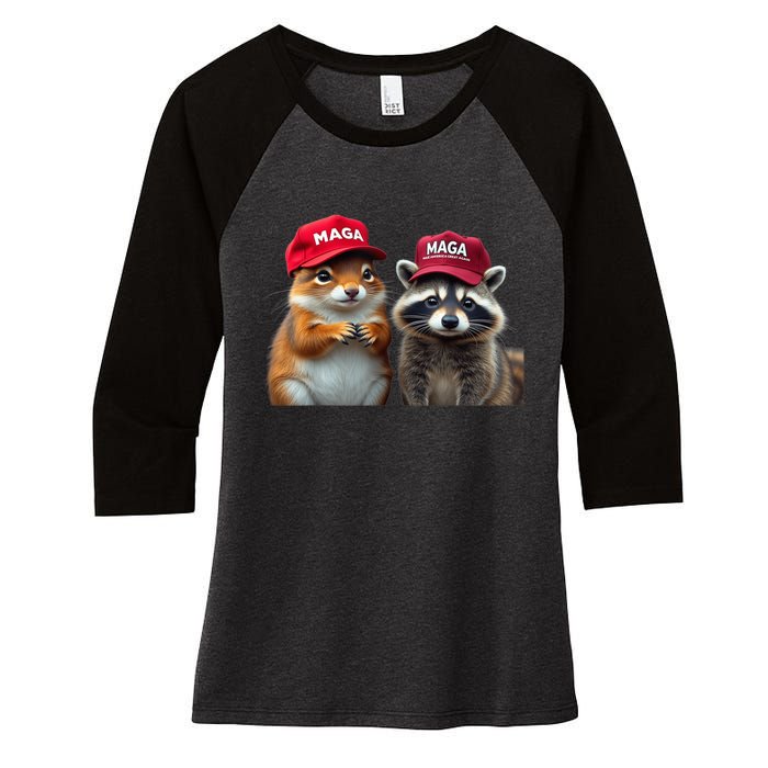 Social Media Star Peanut The Squirrel & Fred The Raccoon Maga Women's Tri-Blend 3/4-Sleeve Raglan Shirt