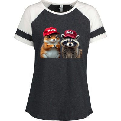 Social Media Star Peanut The Squirrel & Fred The Raccoon Maga Enza Ladies Jersey Colorblock Tee