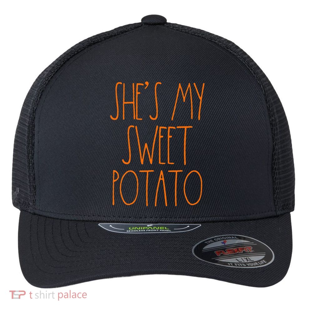 Shes My Sweet Potato I Yam Set Thanksgiving Couple Flexfit Unipanel Trucker Cap