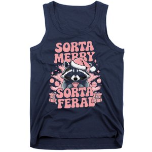 Sorta Merry Sorta Feral Cute Pin.K Christmas Raccoon Art Tank Top