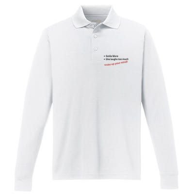 Smile More She Laughs Too Much Make Up Your Mind Kamala Harris 2024 Performance Long Sleeve Polo