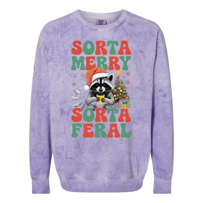 Sorta Merry Sorta Feral Cute Raccoon Christmas Holiday Colorblast Crewneck Sweatshirt