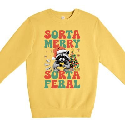 Sorta Merry Sorta Feral Cute Raccoon Christmas Holiday Premium Crewneck Sweatshirt