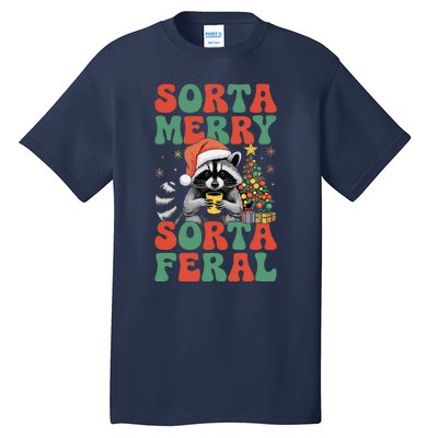 Sorta Merry Sorta Feral Cute Raccoon Christmas Holiday Tall T-Shirt