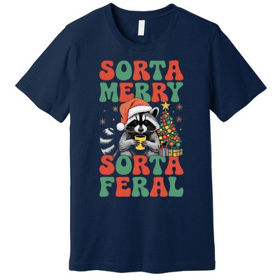 Sorta Merry Sorta Feral Cute Raccoon Christmas Holiday Premium T-Shirt