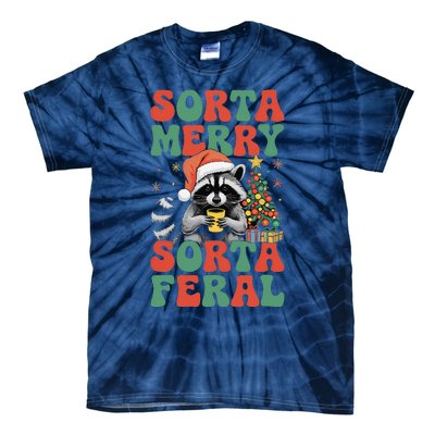 Sorta Merry Sorta Feral Cute Raccoon Christmas Holiday Tie-Dye T-Shirt