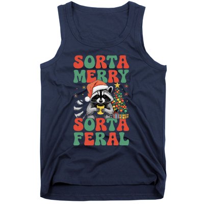 Sorta Merry Sorta Feral Cute Raccoon Christmas Holiday Tank Top