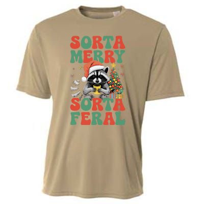 Sorta Merry Sorta Feral Cute Raccoon Christmas Holiday Cooling Performance Crew T-Shirt