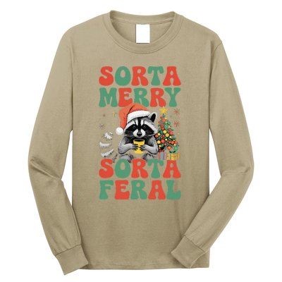 Sorta Merry Sorta Feral Cute Raccoon Christmas Holiday Long Sleeve Shirt