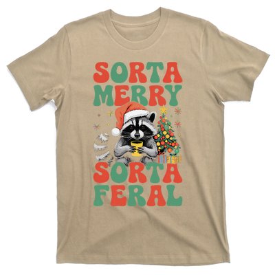 Sorta Merry Sorta Feral Cute Raccoon Christmas Holiday T-Shirt