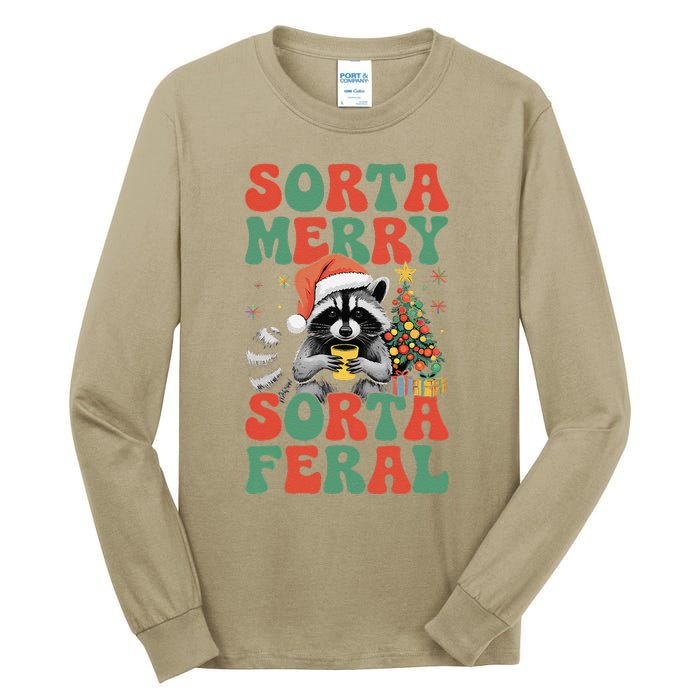 Sorta Merry Sorta Feral Cute Raccoon Christmas Holiday Tall Long Sleeve T-Shirt