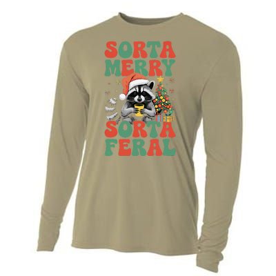 Sorta Merry Sorta Feral Cute Raccoon Christmas Holiday Cooling Performance Long Sleeve Crew