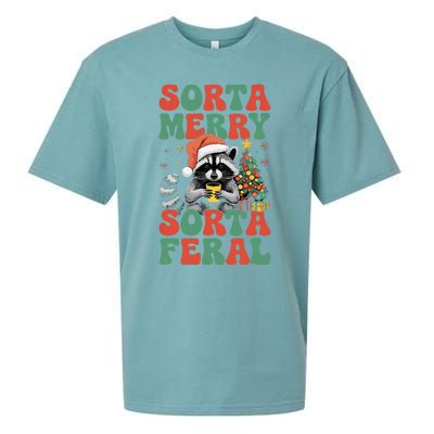 Sorta Merry Sorta Feral Cute Raccoon Christmas Holiday Sueded Cloud Jersey T-Shirt