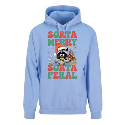 Sorta Merry Sorta Feral Cute Raccoon Christmas Holiday Unisex Surf Hoodie