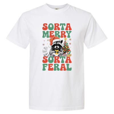 Sorta Merry Sorta Feral Cute Raccoon Christmas Holiday Garment-Dyed Heavyweight T-Shirt