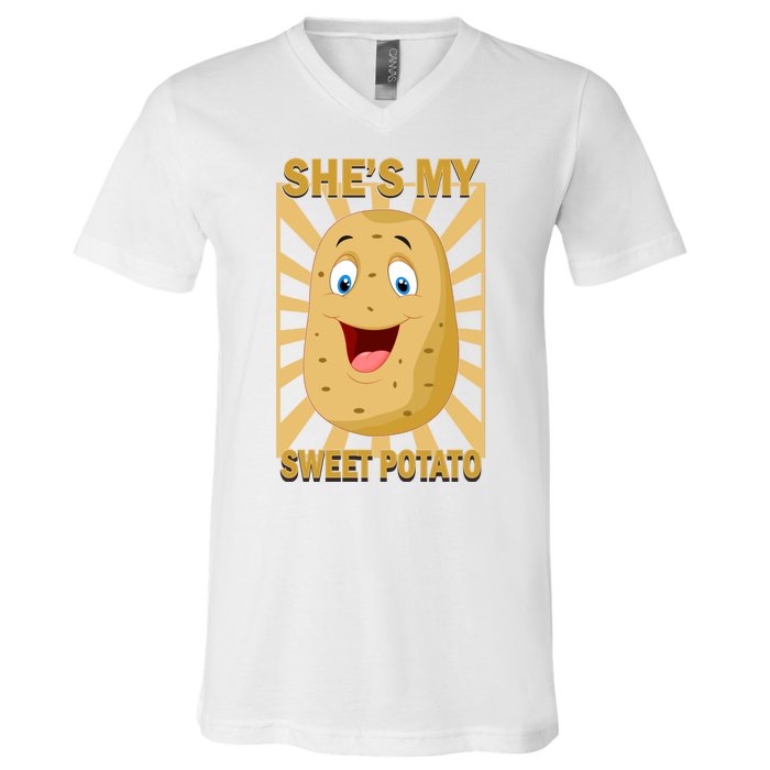 Shes My Sweet Potato Thanksgiving Funny Matching Couples Gift V-Neck T-Shirt