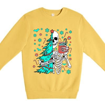 Sorta Merry Sorta Scary Funny Christmas Skeleton Tree Santa Gift Premium Crewneck Sweatshirt