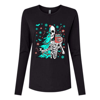 Sorta Merry Sorta Scary Funny Christmas Skeleton Tree Santa Gift Womens Cotton Relaxed Long Sleeve T-Shirt