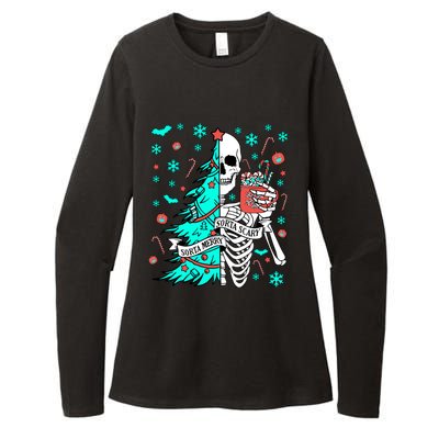 Sorta Merry Sorta Scary Funny Christmas Skeleton Tree Santa Gift Womens CVC Long Sleeve Shirt