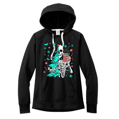 Sorta Merry Sorta Scary Funny Christmas Skeleton Tree Santa Gift Women's Fleece Hoodie