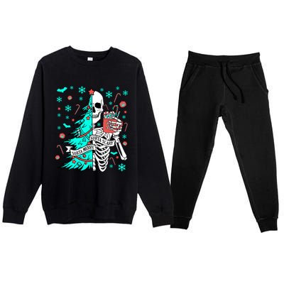 Sorta Merry Sorta Scary Funny Christmas Skeleton Tree Santa Gift Premium Crewneck Sweatsuit Set