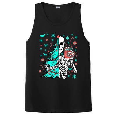 Sorta Merry Sorta Scary Funny Christmas Skeleton Tree Santa Gift PosiCharge Competitor Tank