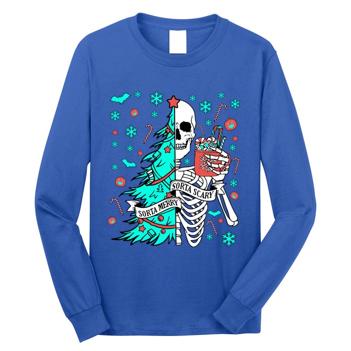 Sorta Merry Sorta Scary Funny Christmas Skeleton Tree Santa Gift Long Sleeve Shirt