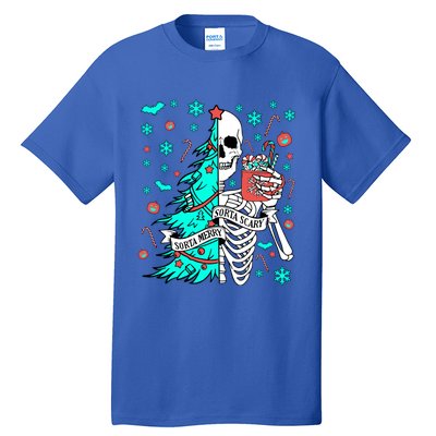 Sorta Merry Sorta Scary Funny Christmas Skeleton Tree Santa Gift Tall T-Shirt