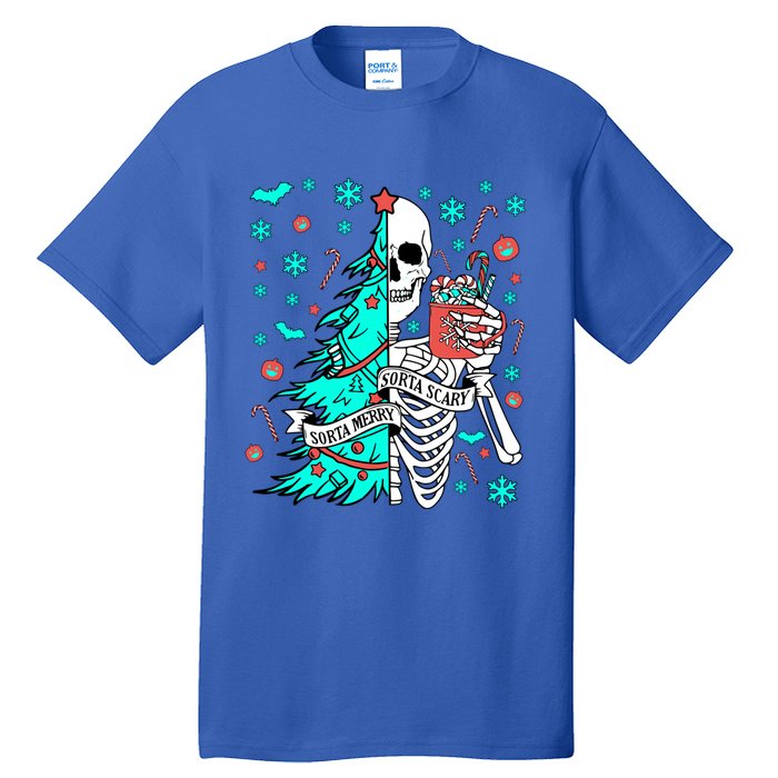 Sorta Merry Sorta Scary Funny Christmas Skeleton Tree Santa Gift Tall T-Shirt