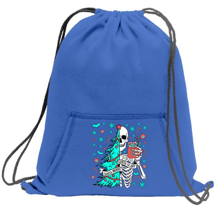 Sorta Merry Sorta Scary Funny Christmas Skeleton Tree Santa Gift Sweatshirt Cinch Pack Bag