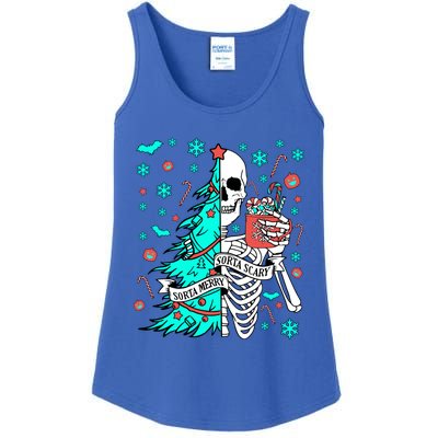 Sorta Merry Sorta Scary Funny Christmas Skeleton Tree Santa Gift Ladies Essential Tank