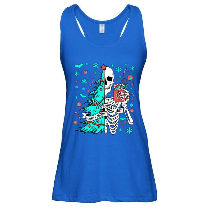 Sorta Merry Sorta Scary Funny Christmas Skeleton Tree Santa Gift Ladies Essential Flowy Tank