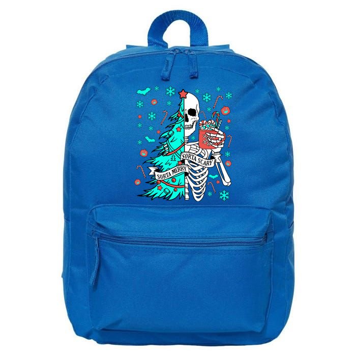 Sorta Merry Sorta Scary Funny Christmas Skeleton Tree Santa Gift 16 in Basic Backpack