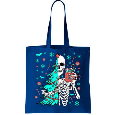 Sorta Merry Sorta Scary Funny Christmas Skeleton Tree Santa Gift Tote Bag