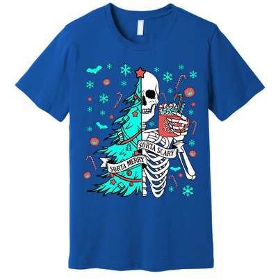 Sorta Merry Sorta Scary Funny Christmas Skeleton Tree Santa Gift Premium T-Shirt