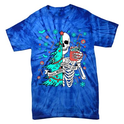 Sorta Merry Sorta Scary Funny Christmas Skeleton Tree Santa Gift Tie-Dye T-Shirt