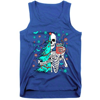 Sorta Merry Sorta Scary Funny Christmas Skeleton Tree Santa Gift Tank Top