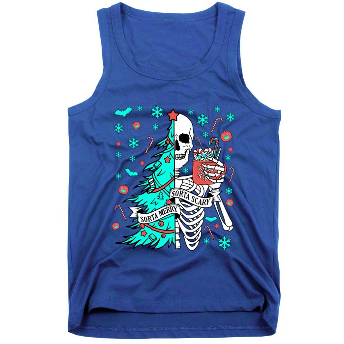 Sorta Merry Sorta Scary Funny Christmas Skeleton Tree Santa Gift Tank Top